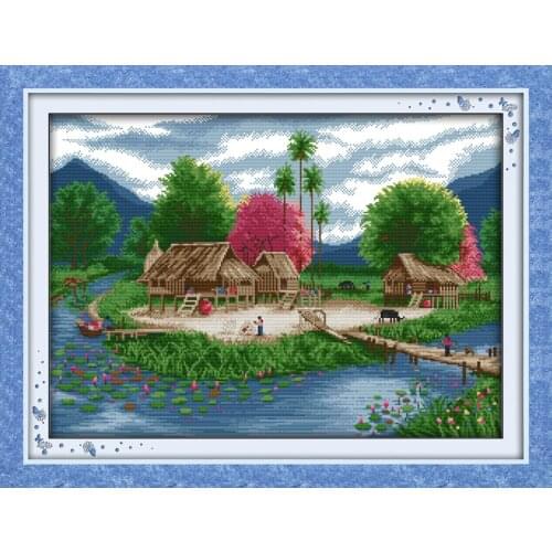 Spring lakeside Cross Stitch Kits Printed pattern Canvas DMC Counted Chinese printed Cross-stitch set Embroidery Needlework DIY