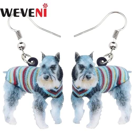 WEVENI Acrylic Trendy Blue Sweater Schnauzer Terrier Dog Earrings Dangle Drop New Anime Animal Jewelry For Women Girls Charms