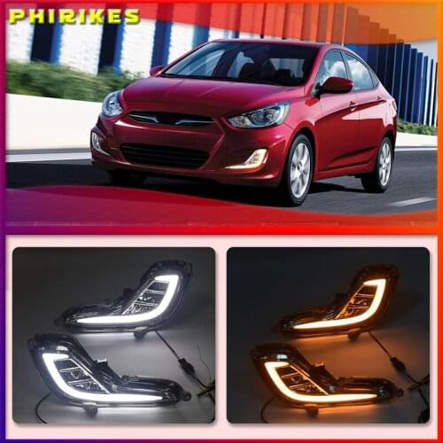 Yellow Turn Signal Function 12V Car DRL LED Daytime Running Light Fog Lamp For Hyundai Accent Solaris 2010 - 2013