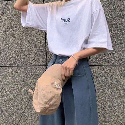 Womens Short-sleeved T-shirt Loose Large Size Letter Printing T-shirt Simple And Versatile Mid-length Korean Casual T-shirt