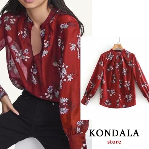 Women shirt fashion za 2021 Floral simple casual shirt silk material digital printing red shirt elegant tops