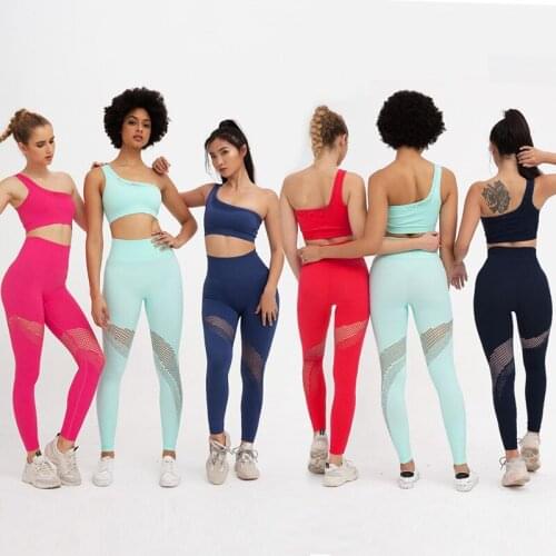 Hot Sale Womens Sportswear Knitted Mesh Peach Hip Two-Piece Sports Yoga Fitness Suit