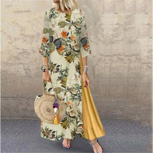 Womens Maxi Beach Dress 2019 Summer Half Sleeve Casual Boho Kaftan Tunic Gypsy Ethnic Style Floral Print Plus Size Dresses S-5XL