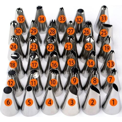 35Pcs/Set DIY Icing Piping Nozzles Stainless Steel Cream Pastry Tips Nozzles Bag cake Cup Cake Decorating Kitchen Bakery Tools