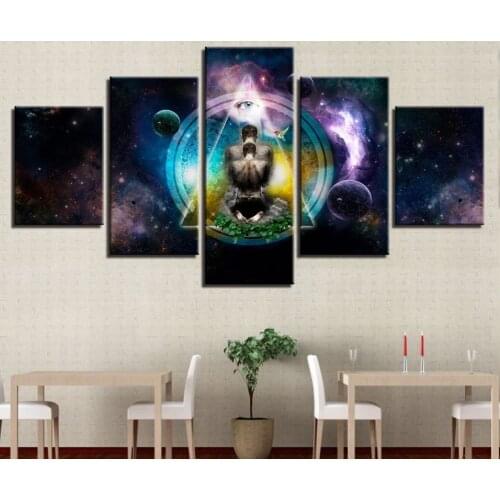 Galactic Chakra Meditation Yoga 5 Piece No Framed Canvas Picture Print Wall Art Canvas Painting Wall Decor for Living Room