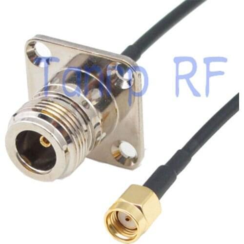 8in N female with 4 hole panel to RP SMA male plug RF adapter 20CM Pigtail coaxial jumper cable RG174 extension
