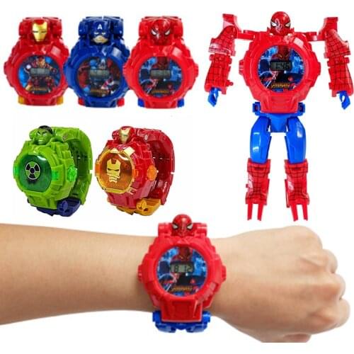 Disney Marvel Frozen Children Kids Toy anime Watch Deformation Spiderman iron man Captain America Electronic Cartoon kid watches