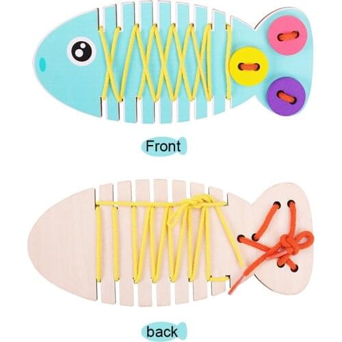 Montessori Wooden Wear Buttons Game Tie Braid Toy Basical Life Skills Toys for Children Hand-eye Coordination Practice Training