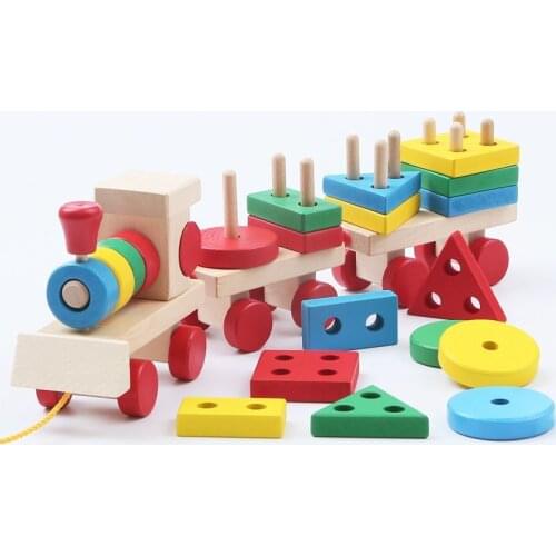 Wooden Train Truck Set Geometric Blocks Wonderful Gift Toy Geometric Sorting Board Montessori Kids Educational Toy