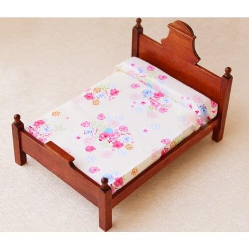 G07-X110 children baby gift Toy 1:12 Dollhouse mini Furniture Miniature rement Doll accessories Redwood Floral Bed 1pcs