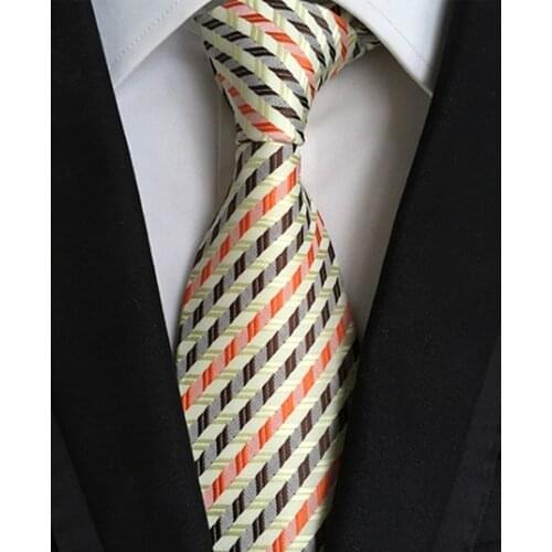 8cm Designer Classic Tie Yellow with Red Fashion Striped Necktie