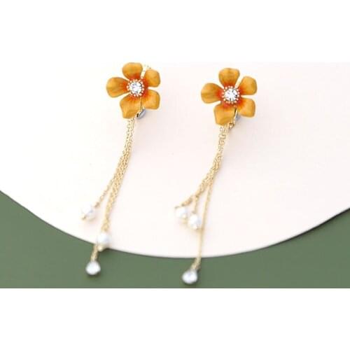 Elegant Flower Earrings For Women Fashion Jewelry Accessories 2021 New Simple Cute Tassel Ear Clip