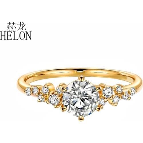 HELON 1.0ct Moissanite Ring Solid 14K Yellow Gold Test Positive Lab Grown Moissanite Diamond Engagement Ring For Women Best Gift
