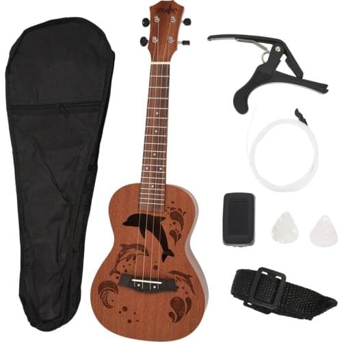 New Concert Ukulele Kits 23 Inch 4 Strings Acoustic Guitar With Bag Tuner Capo Strap Stings Picks For Beginner