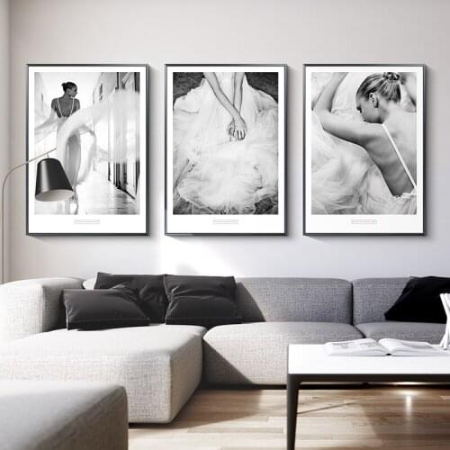 Beautiful Woman Wearing White Gauze Canvas Painting Wall Art Nordic Posters and Prints Wall Pictures for Living Room Decoration