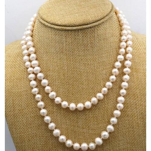 Beautiful! 8-9mm White Akoya Freshwater Cultured Pearl Necklace 32inch