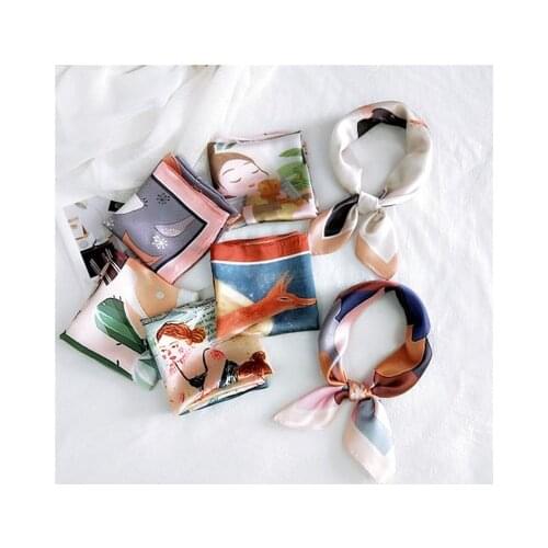 53*53cm Korean-Style Cartoon All-match Digital Printing Small Square Scarf Scarf Job Career Neckerchief Scarf Female