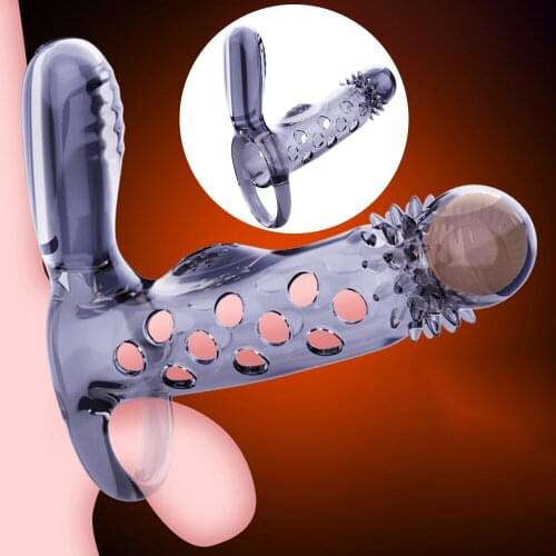 Reusable Vibrating Penis Sleeve Vibrator Cock Sleeve Delay Ejaculation G spot Clitoris Stimulator Strap On Dick Penis Extender