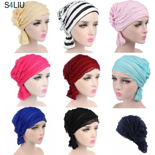 Muslim Cap Women Hat Hijab Ruffle Ladies Cancer Turban Chemo Cap Abaya Beanie Scarf Cap Head Wrap Hat Inner Cap Bonnet Fashion