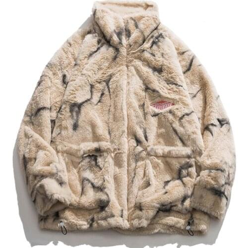 Mens Lamb Plush Parkas Fleece Furry Graffiti Jackets Thick Warm Winter Outwear Women Korean Oversized Jackets Couple Streetwear