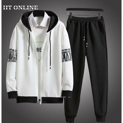 New Mens Casual Sets Hooded Zipper Tracksuit Men Long Sleeve 2 Pieces Set+pants Fashion Sportswear Suit Men Harajuku Streetwear