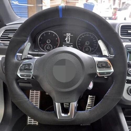 Soft Black Suede DIY Hand-Stitched Car Steering Wheel Cover For Volkswagen Golf 6 GTI MK6 / Polo GTI / Scirocco R Passat CC
