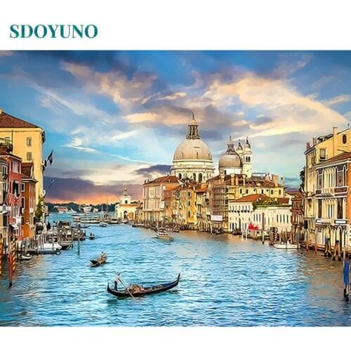 SDOYUNO DIY Oil Drawing By Numbers 60x75cm Painting By Numbers Venice Home Decor Frameless Digital Painting On Canvas