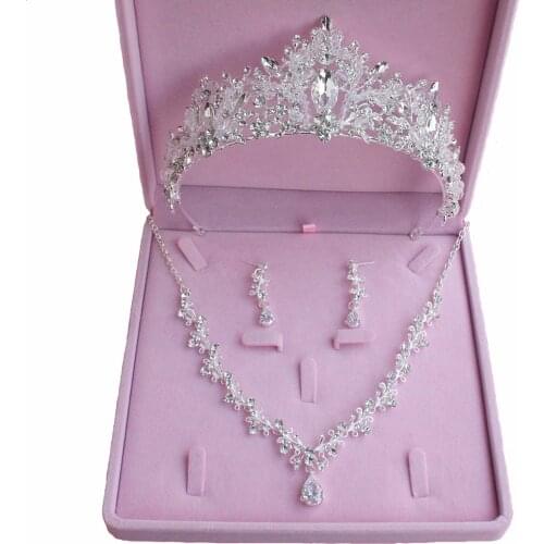 Cubic Zirconia Jewelry Set Tiaras and Crowns for Women Wedding Bridal Crown CZ Necklace Set Bride Crystal Rhinestone Headpiece