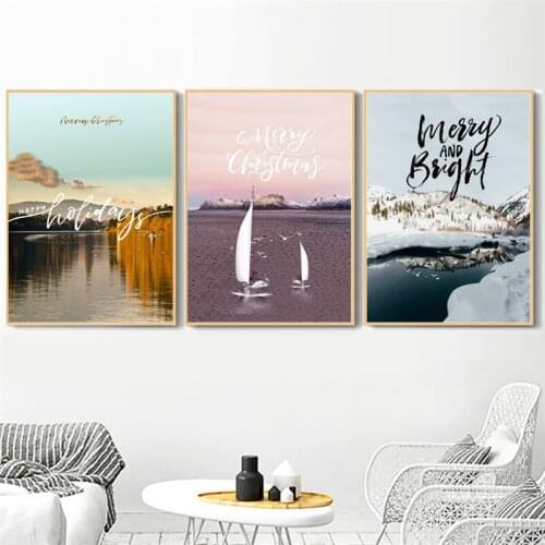 3 Panel unframed Nordic Poster Wall Art Canvas Painting Print Snow Mountain Lakes Sailboat Landscape Picture For living room Dec