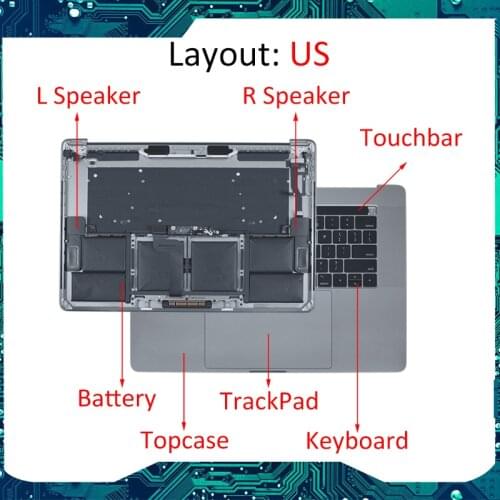New 2018 661-13163 661-10345 for MacBook Pro 15" A1990 Trackpad Us Keyboard Battery SPACE GRAY Top Case Assembly