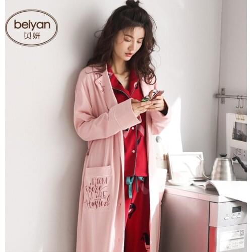 Spring And Winter New Cotton Pajamas Long-sleeved Sexy Cardigan Robe Female Leisurewear Nightgown