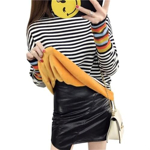 Autumn winter thick flocking knit sweaters women long sleeve turtleneck bottoming striped print sweater large size pullover 3008