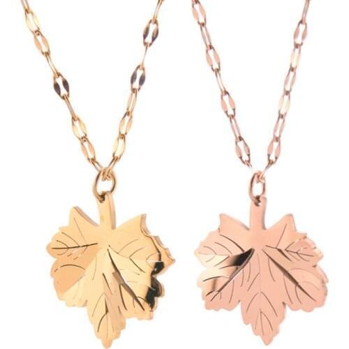 Rose Gold Maple Leaf Necklace Women Stainless Steel Choker Clavicle Pendant Necklaces Fashion Autumn Canadian Jewellery Titanium