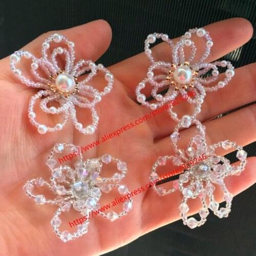 Fancy crystal beads flower for garments accessory DIY hand crafts pearl beaded trims for hairdress ornaments shoes flower