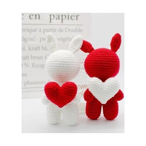 Handmade Rabbit Knitting Set Wool Chrochet Material Pack DIY Gift For Lovers Valentines Day Gift WIth Heart