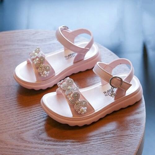 Girls' Sandals 2021 Summer Girls Princess Leather Sandal Korean Soft Sequins Bow Princess Shoes Non-slip Childrens Beach Shoes