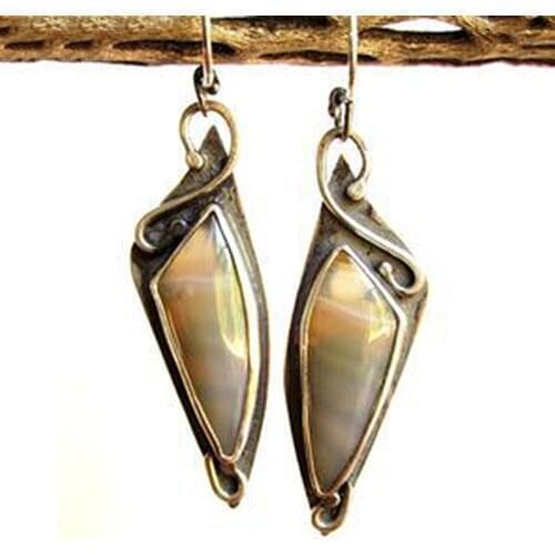 Vintage Labradorite Yellow Brown Earrings Female Gypsy Indian Synthetic Shell Long Dangle Resin Earring Tribal Jewelry O4D291