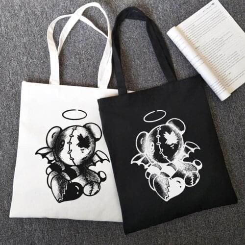 Hip-hop women bag casual large-capacity Evil rabbit gothic canvas bag punk Harajuku shopper bag Ulzzang women shoulder bags