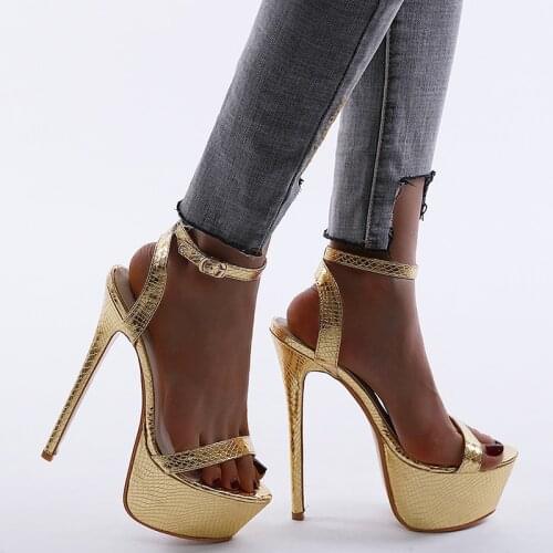 Women sandals PU Buckle Strap 17cm Thin Heels High heels Round Toe waterproof Shallow zapatos de mujer women shoes size 35-42