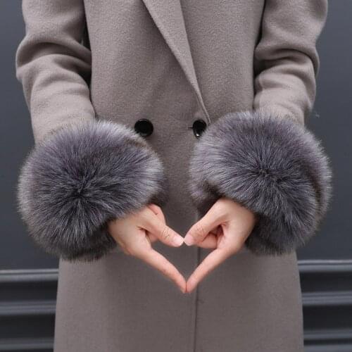 Women Faux Fur Cuffs Wristband For Coat And Jacket Winter Warmer Arm Wrist Large Size Hand Sleeve Ring Fur Sleeve Gloves