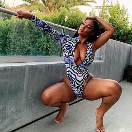 Womens One Swimsuit Long Sleeve Swimsuit 2021 New Tights Print Swimsuit Summer Beach Wear Swimsuit XL