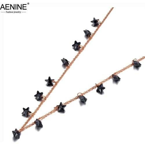 AENINE Bohemia Titanium Stainless Steel Black Star CZ Crystal Choker Necklace Trendy Pendant Chain Necklace For Women AN20090