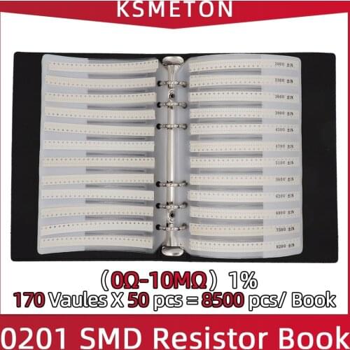 0201 1% SMD Resistor Sample Book RC0201 FR-07 0R~10M Tolerance 170 Values 50pcs 8500 pcs Resistors Kit 8500 PCS/BOOK
