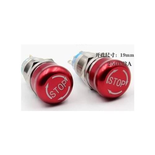 1pcs 19mm STOP Pattern Waterproof Flat Round Stainless Steel Metal Emergency Stop Button Switch Push Lock Turn Reset Colour Red