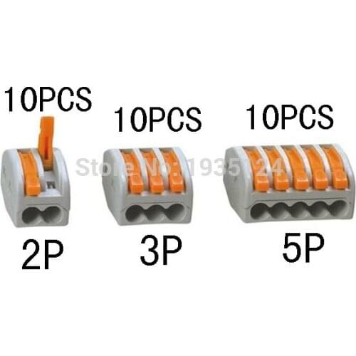 10pcs 2P+ 10pcs 3p+10pcs 5p Universal Compact Wire Wiring Connector Conductor Terminal Block With Lever AWG 28-12