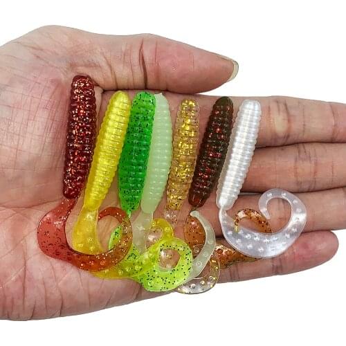 10pcs/lot Curl Worm Soft Bait Jig Wobbler Artificial Rubber Bass pesca Fishing Lure Long Tail JIGHEAD Grub Swimbait 65mm 2.4g