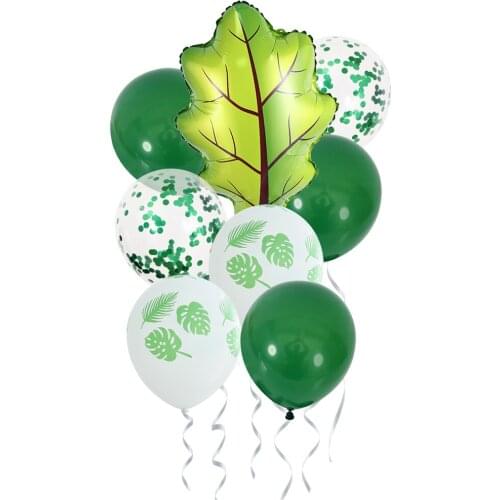 10Pcs Hawaiian Green Party Decor Set Palm Leaf Turtle Leaves Globos Latex Foil Balloons Summer Theme Kids Toys Home Supplies New
