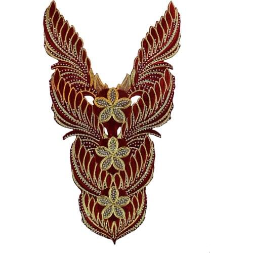 2piece Beaded Rhinestones Lace Cloth Embroidery Iron On Patches Motifs Applique for Craft Dance Dress 28*46 T1846