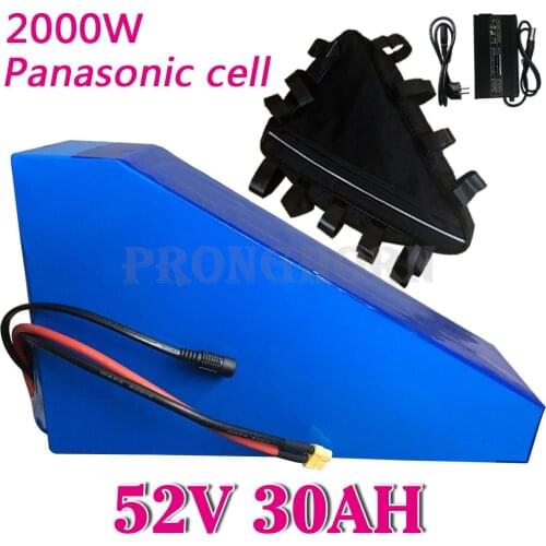 14S Panasonic Cells 52V 15Ah 18Ah 20Ah 24Ah 26Ah 30Ah 2000W Ebike Battery 52V Electric Bicycle Triangle Battery with Bag+BMS+Cha