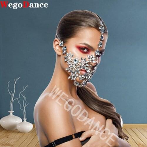 Face accessory Halloween Crystal Bling Mask Hanemade Jewelry for Women Rhinestone Flower Decorative Party Jewellery